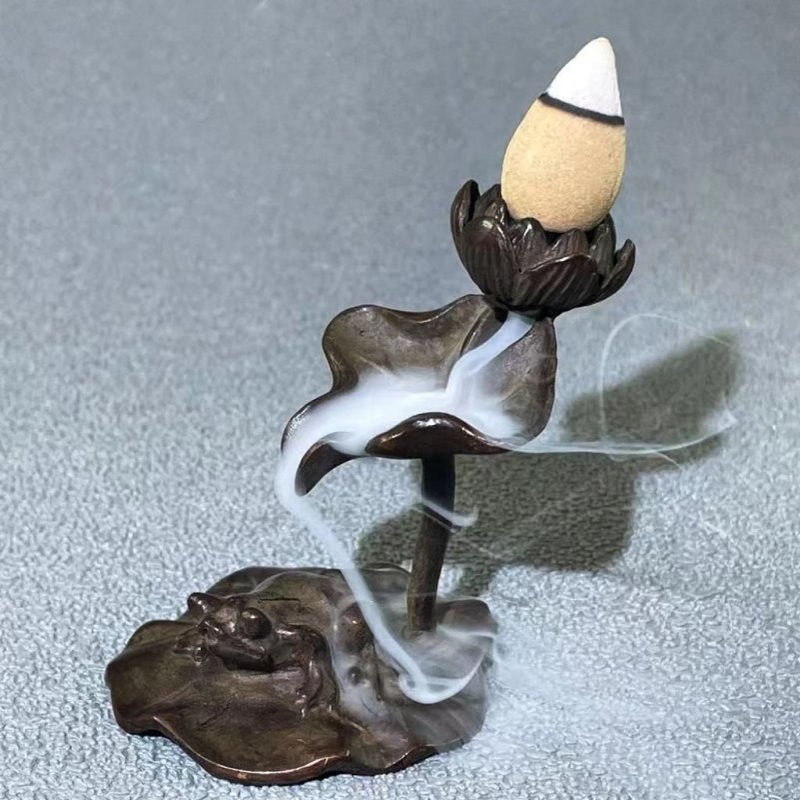复古铜青蛙倒流香装饰摆件复古莲花荷叶塔香书房客厅茶宠摆设