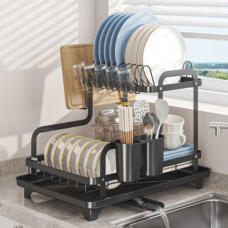 厨房双层沥水碗碟架多功能家用晾放碗筷收纳架台面放碗盘置物架子