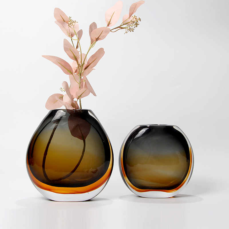 水晶玻璃琥珀大花瓶 客厅餐桌电视柜简约现代轻奢样板间软装饰品
