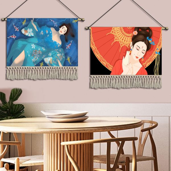 中国风美女挂毯布艺民宿卧室背景墙装饰画客厅酒吧挂画餐厅挂布画图片