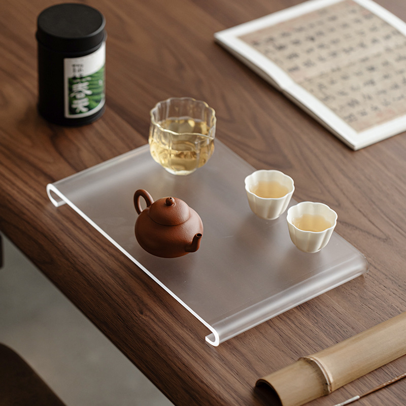 亚克力壶承家用简约方形茶具茶杯收纳架干泡台小茶承托盘