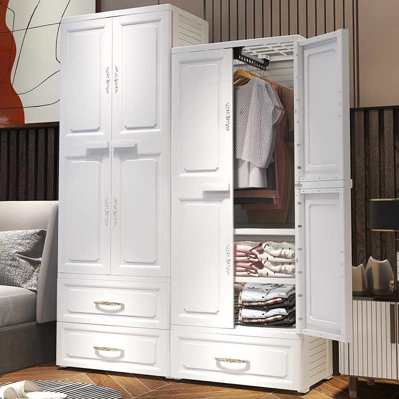 厂家直销简欧双开门衣柜挂衣式儿童衣橱经济型塑料组合衣柜带抽屉