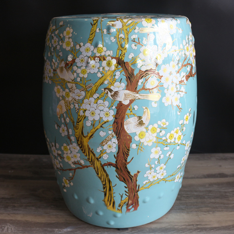 美式欧式陶瓷鼓凳新中式陶瓷凳子矮凳圆凳瓷墩古筝凳鼓型凳子坐凳