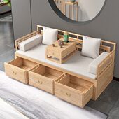 白蜡木全实木罗汉床推拉床小户型禅意沙发床民宿多功能伸缩贵妃榻