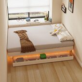 无床头齐边实木床悬浮床架直接靠墙小户型省空间床房间客卧单人床