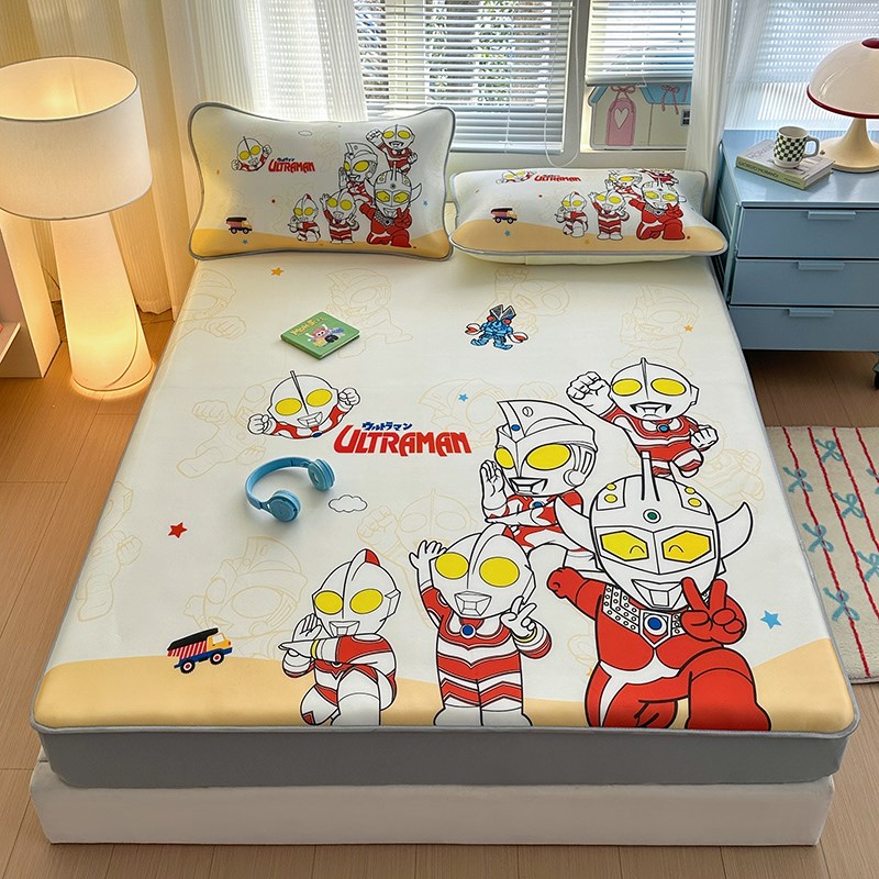 男孩奥特曼儿童冰丝凉席学生宿舍单人可水洗空调软席子卡通床笠款