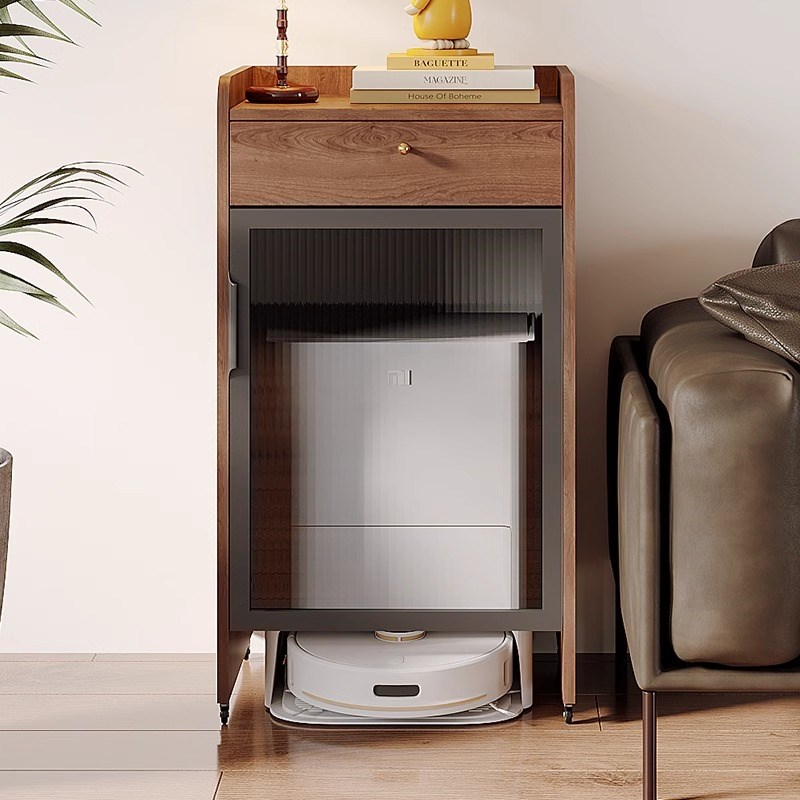 扫地机收纳柜置物架沙发边柜石头追觅基站柜可移动客厅角柜阳台柜