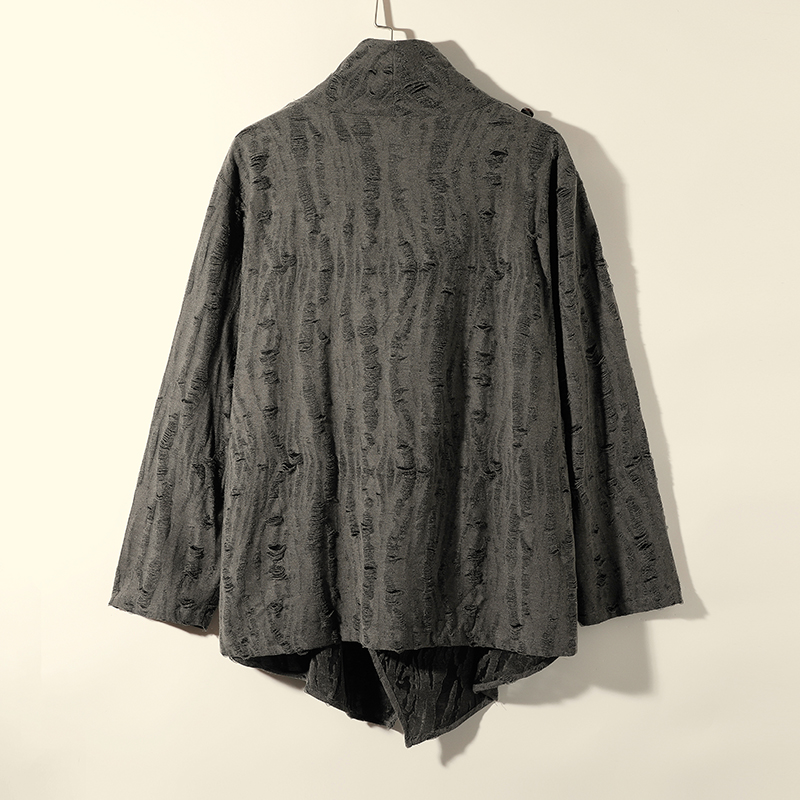 春秋宽松斜襟高高领披风中式宽松大尺码唐装L风衣中国风男装休闲