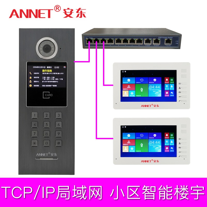 网线POE供电 小区数字TCPIP 网络楼宇对讲可视门铃电话 智能家居