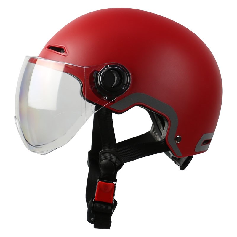 电动摩托车c头盔3C认证电动车安全帽男女通用半盔红色可定制logo