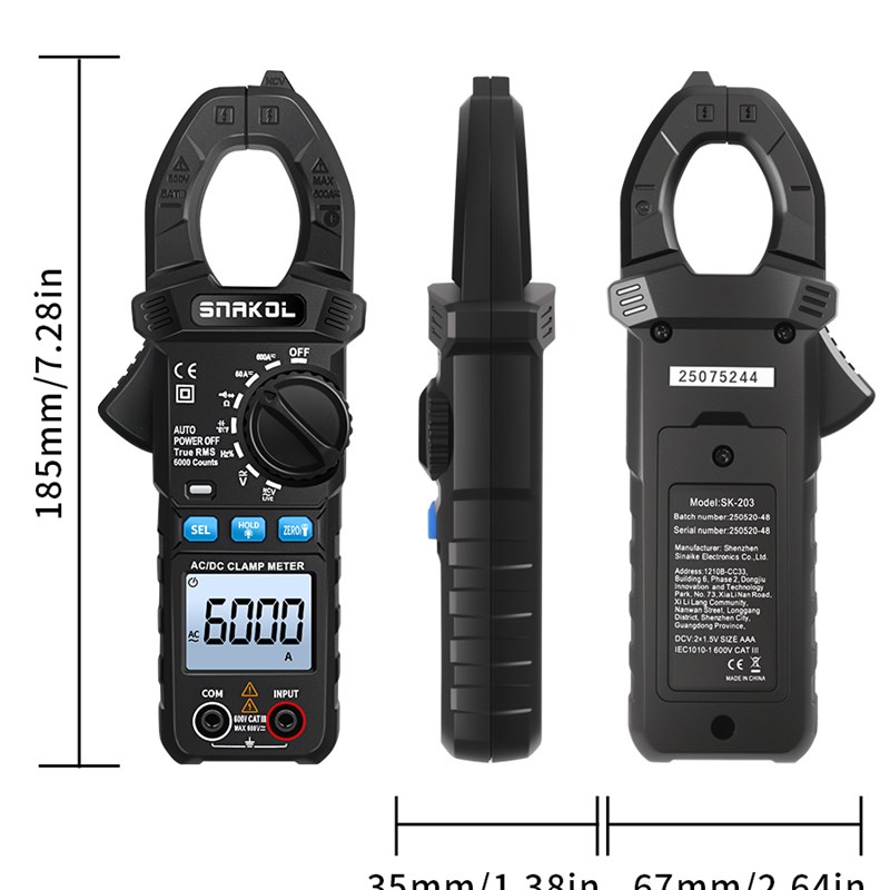 七面交流和直流电流钳形表Sk-203万用表多功能钳形电流表电工高精