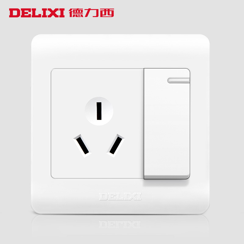 德力西开关带插座家用一开三孔16A空调电热水器电源暗装面板