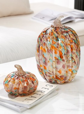 现代轻奢桌面琉璃摆件高r级感客厅酒柜玄关南瓜工艺品创意家居装