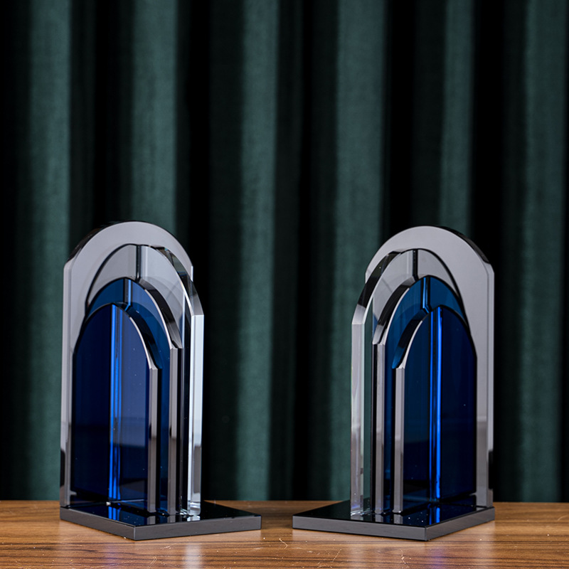 北欧风简约轻奢蓝色水晶书档办公用品家居书房图书馆软装饰品摆件