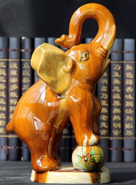 唐三彩大象陶瓷大象送宝象摆件工艺品礼品客厅装饰品家居创意摆件