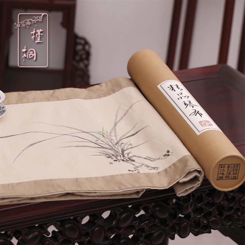 槿桐手绘桌旗 全棉麻布古琴盖布 水墨中国风古琴桌布多款可选