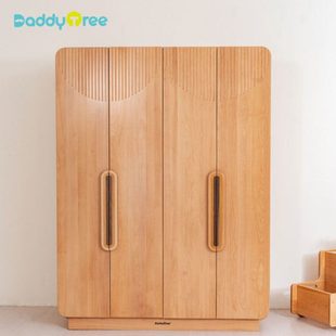 全实木儿童衣柜榉木全双门衣橱现代大容量收纳储物整墙柜上柜对开