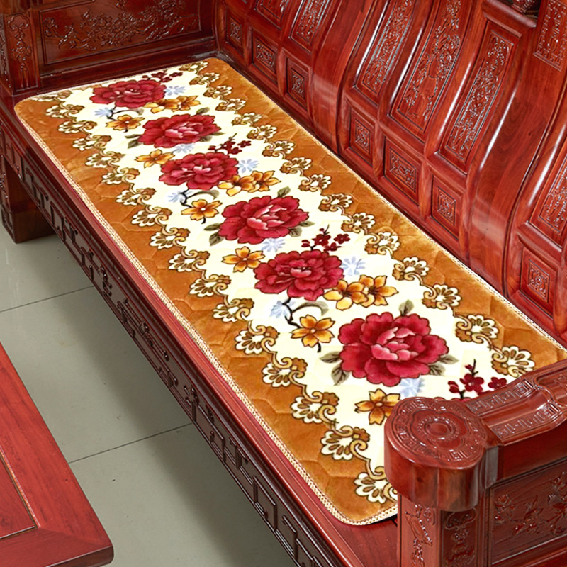 实木沙发垫子毛绒冬款加厚防x滑红木质坐垫四季通用老式长椅皮座