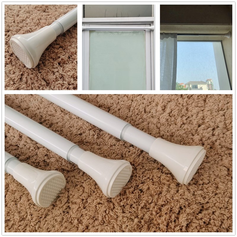 免打孔白b色烤漆伸缩浴帘杆窗帘门帘隔断帘杆免钉涨杆晾衣撑杆结