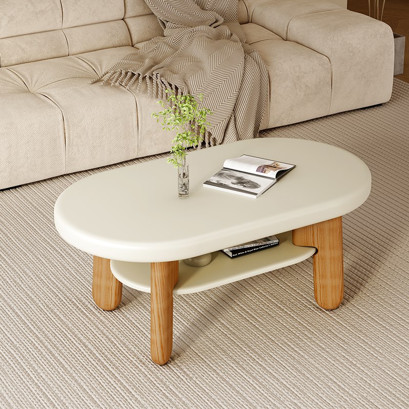 茶几实木奶油风客厅家用储物双层极简创I意现代简约茶几高级艺术