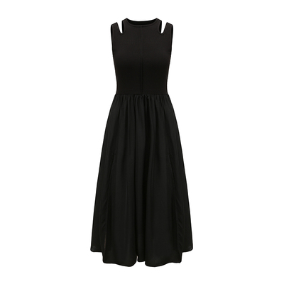 芭比姨黑色长裙背心连衣裙女早春2023收腰显瘦开叉针织裙斩女穿搭