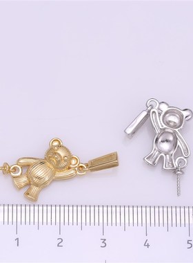 DIY珍珠配件s925纯银韩版拉丝工艺可爱小猴子吊坠项坠空托配饰品