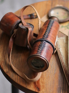 进口黄铜望远镜书房创意装饰摆B件美式英式古董客厅茶几书桌装饰