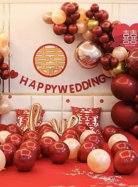 5寸10寸12寸18寸奈儿红车厘子石榴红加厚双套气球结婚庆婚房布置