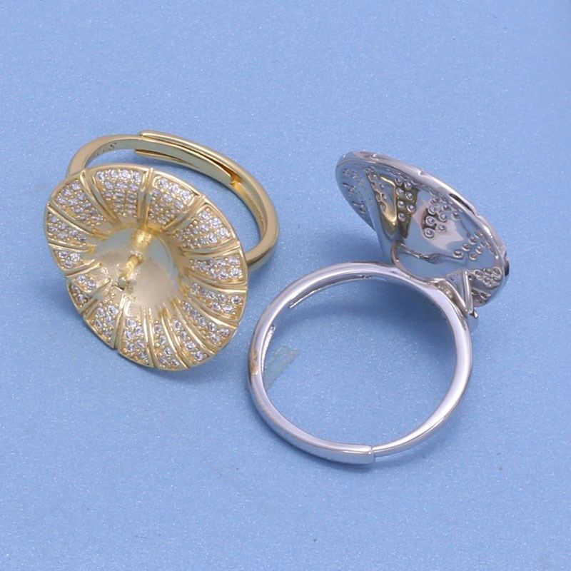 DIY珍珠配件S925纯银微镶遮瑕时尚荷叶戒指托指环戒托空托配饰品