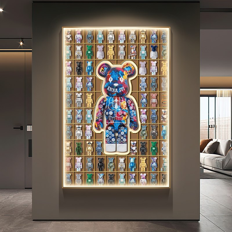 网红Kaws壁画玄关装饰画带灯发光画暴力熊走廊R轻奢背景墙过道入