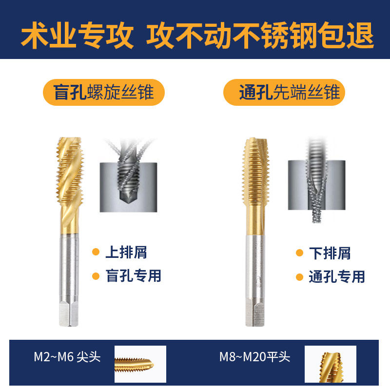 迪跃含钴丝锥 不锈钢攻丝专用丝攻螺旋机用丝功钻头m2m3m4m5m8m10