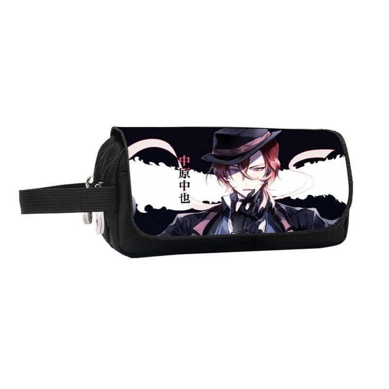 文豪野犬笔袋翻盖大容量学生黑色中原中也大容量小学生文具盒