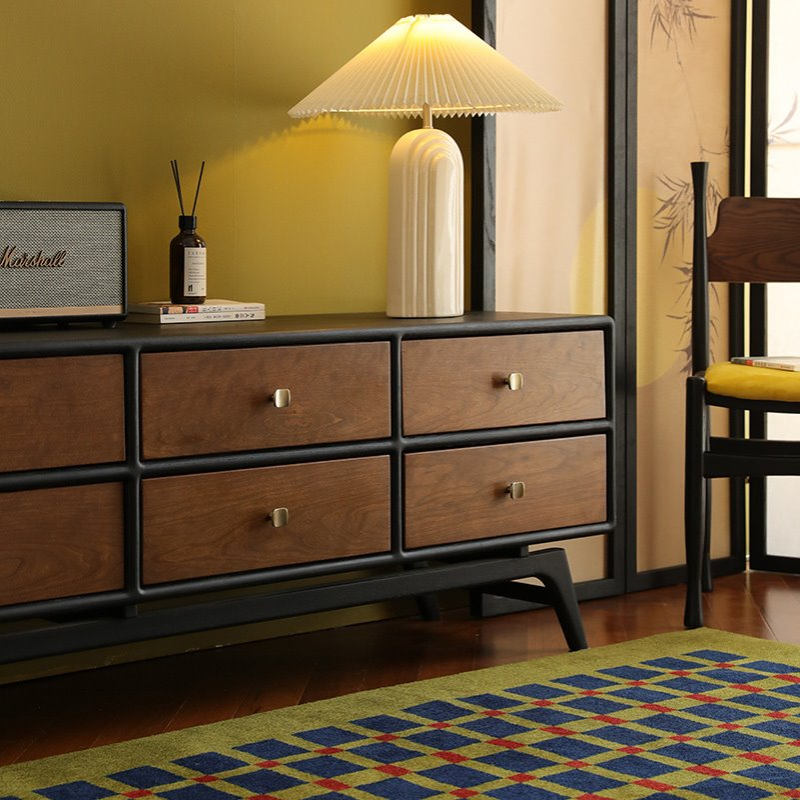 海派风实木复古哑光黑电视柜民国南洋展示柜简约储物柜法式撞色柜