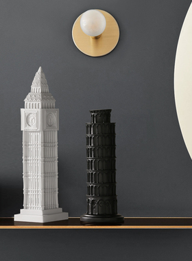 现代轻奢建筑模创意斜塔摆件家居客厅电视酒柜P书房样板间软装饰