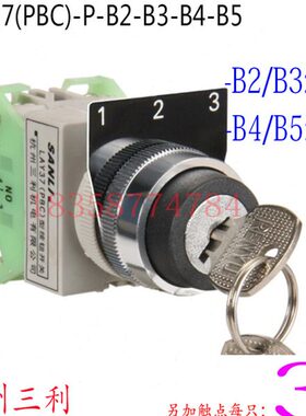 杭州三利三位钥匙开关LAY37(PBC)-B2/B3/B4/B5P型22MM触点可另加