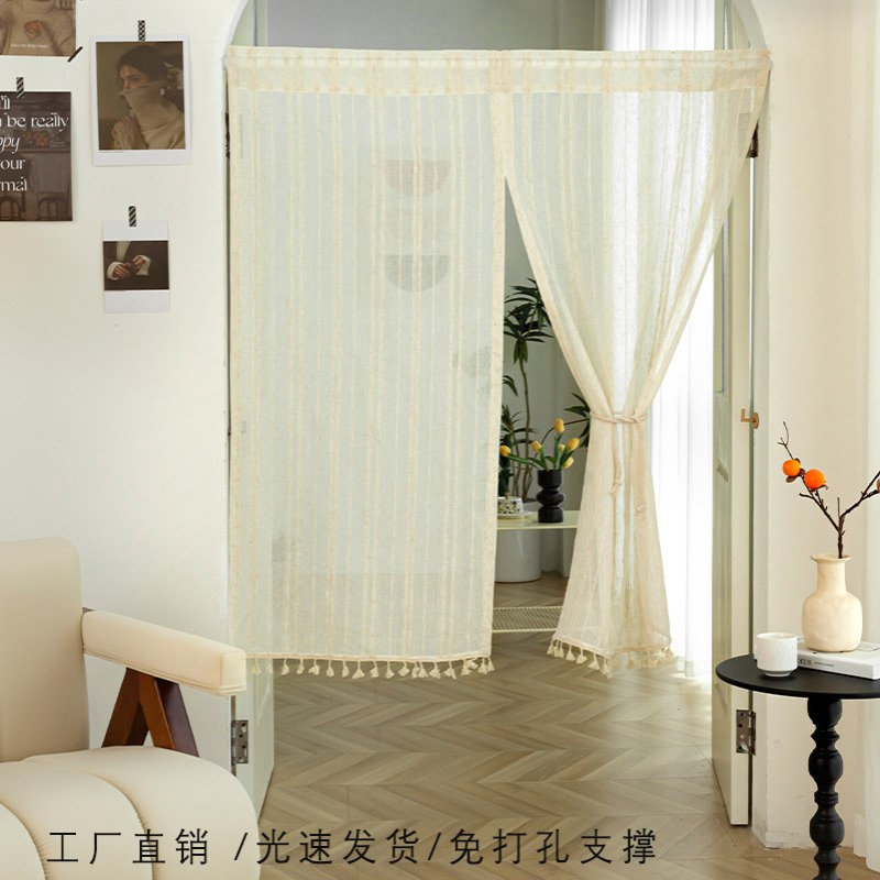 卫生间门帘伸缩杆亚麻门帘隔断帘厨房卧室门洞装饰源头工厂免打孔