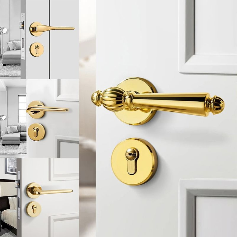 卧室门锁室内木门门锁金色法式门把手磁吸静音房门锁美式门锁锁具
