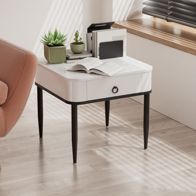 轻奢侧边柜桌子客厅家用岩板方形茶几小户型简约创意沙发抽屉边几