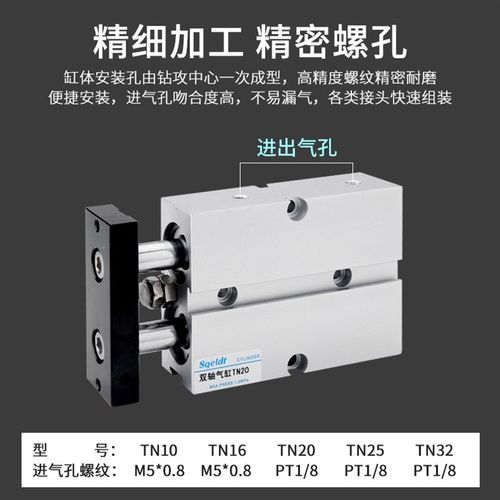 TDA32双出双杆TN双轴气缸TN25*10X 20/25/30/40/50/60/70/75*80-S