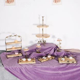 婚礼甜道品台展示架装 饰具OOK摆质件蛋糕架下午茶点心木托盘冷餐