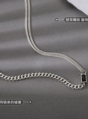 黑色方牌项链2024年t新款女项链女高级设计感小众锁骨链颈链