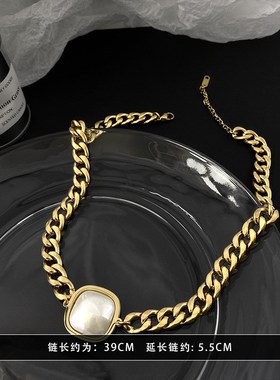 网红2022年新款方块粗链条项y链女ins小众轻奢高级锁骨链气质颈链