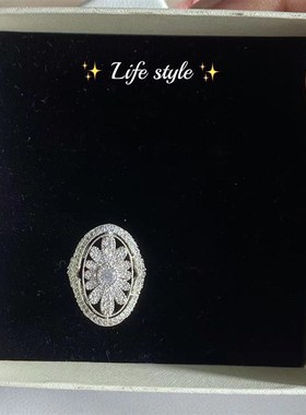 中古微镶锆石花j朵戒指高级感轻奢小众设计百搭指环开口戒精致