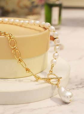 法式复古优雅巴洛克淡水珍珠项链锁骨链毛衣链R西装搭配短项链