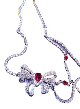 高级感镶钻挂坠蝴蝶结吊坠项链颈饰E锁骨链小众设计轻奢高级感潮