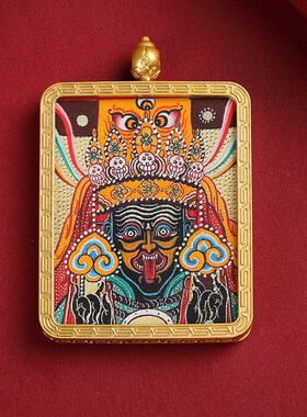 唐卡吊坠扎基拉h姆五爷绿度母藏式唐卡方形金色吊坠多种图案可选