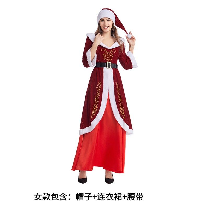 圣诞节cos服男女款欧美圣诞老人服装L公主长裙情侣舞台演出服