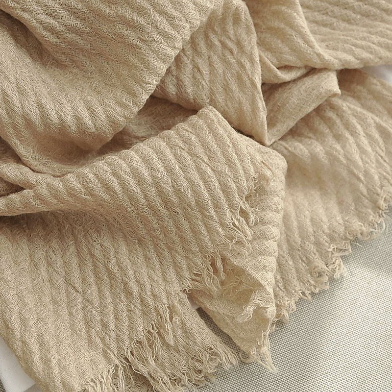 柔软素色波浪纹棉麻p围巾女秋冬薄款文艺范复古围脖丝巾披肩纯色