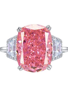 珠宝2023新款925银高碳钻戒指E11*15钻石粉豪华欧美风直播爆款