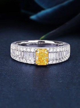 珠宝 20i23新款S925银高碳钻黄钻5*7mm雷迪恩切割欧美风戒指